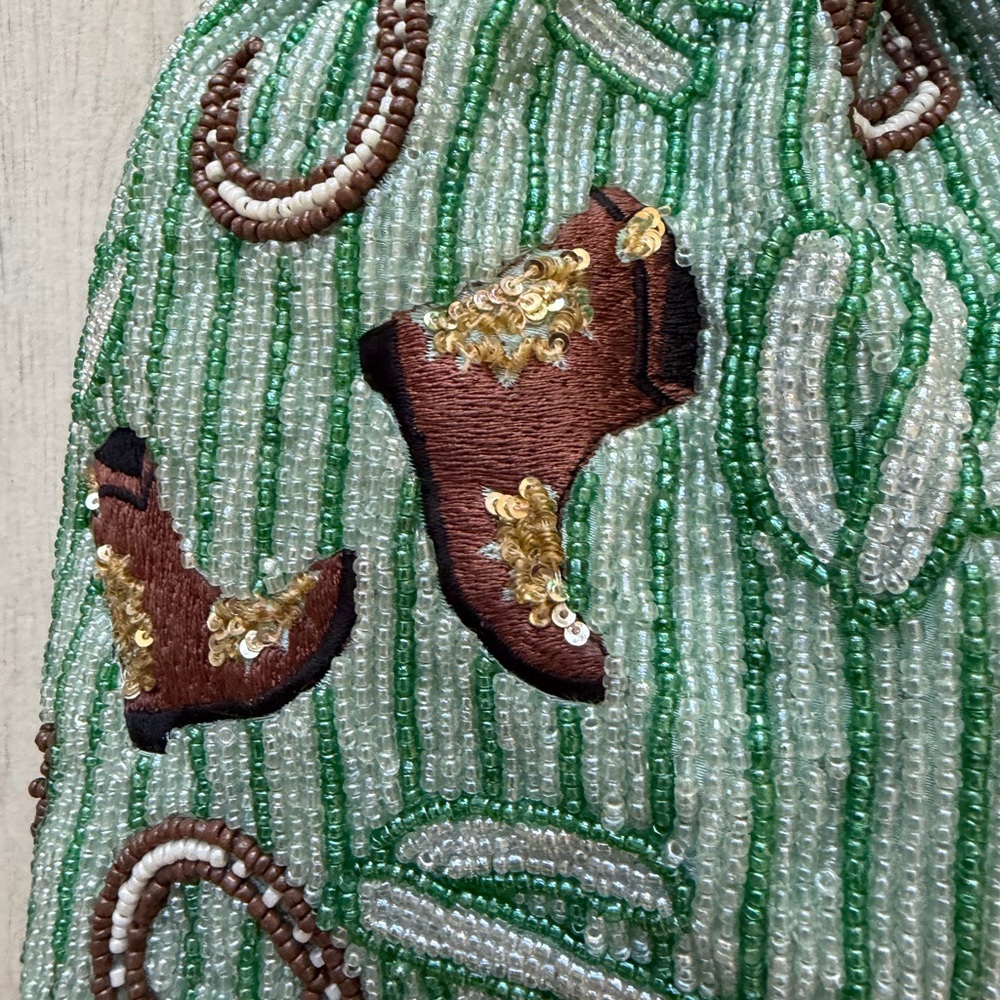 Beaded Green Western Boot Drawstring Shoulder Bag… - image 4